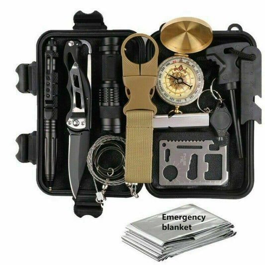 14 Pc Outdoor Emergency Survival And Safety Gear Kit Camping