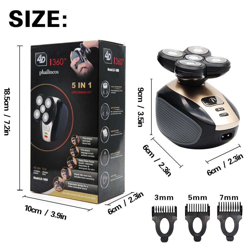 5 Pc Rechargeable Electric Shaver Razor 5 Floating Head Razors