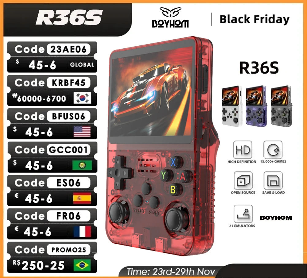R36S Retro Handheld Video Game Console Linux System 3.5 Inch IPS
