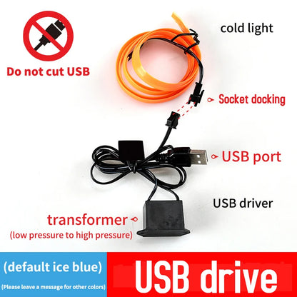5m Car Interior Atmosphere Lighting LED Strip 5V DIY Flexible EL Cold
