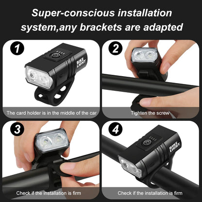2 T6 LED Bike Light Type-C Charging Bicycle Lights Front 6 Modes MTB