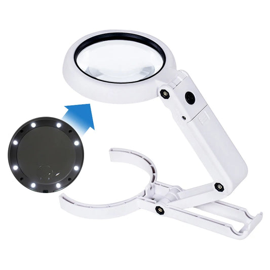Portable Handheld Magnifying Glass with LED Lights Foldable Desktop