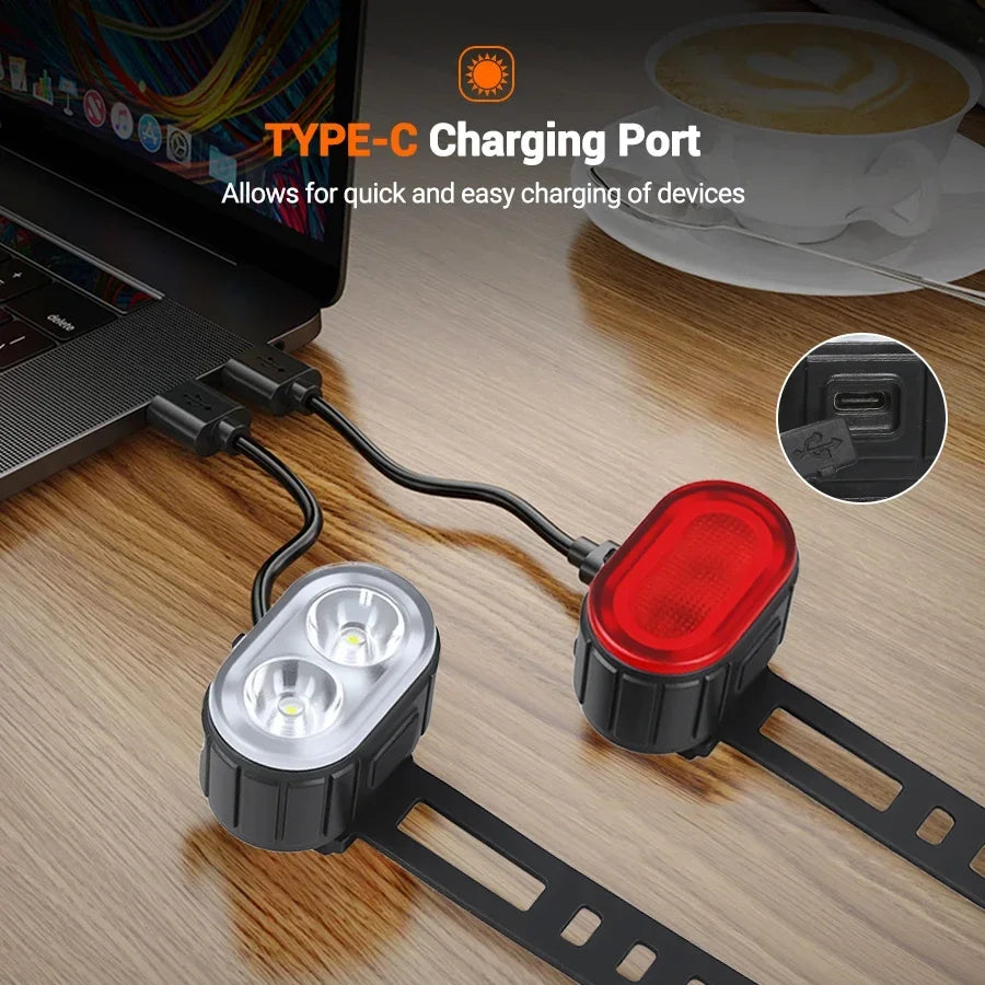 Front Rear Bike Lights Rechargeable Bicycle Cycling USB Flashlight for