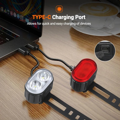 Front Rear Bike Lights Rechargeable Bicycle Cycling USB Flashlight for
