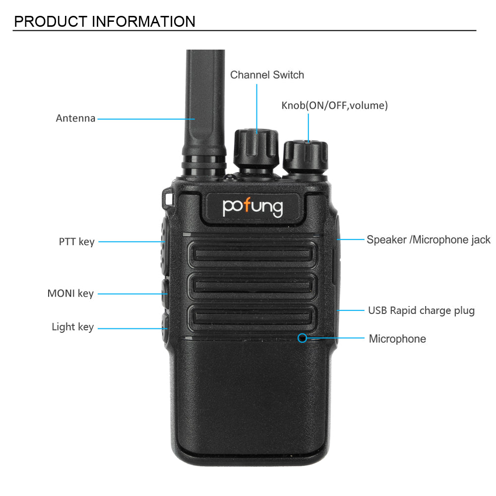Pofung  2pcs 2W 1500mAh 16-Channel Walkie-Talkie