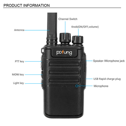 Pofung  2pcs 2W 1500mAh 16-Channel Walkie-Talkie