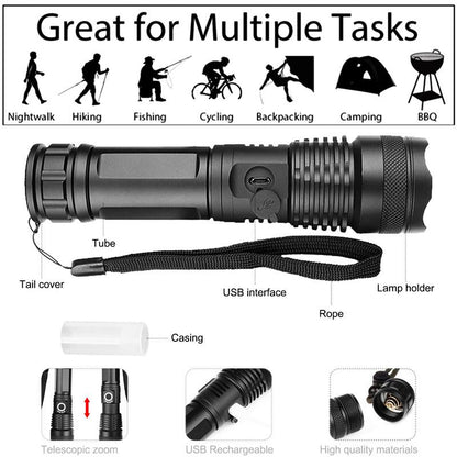 LED Ultra Bright Powerful Flashlight USB Zoom Led Torch